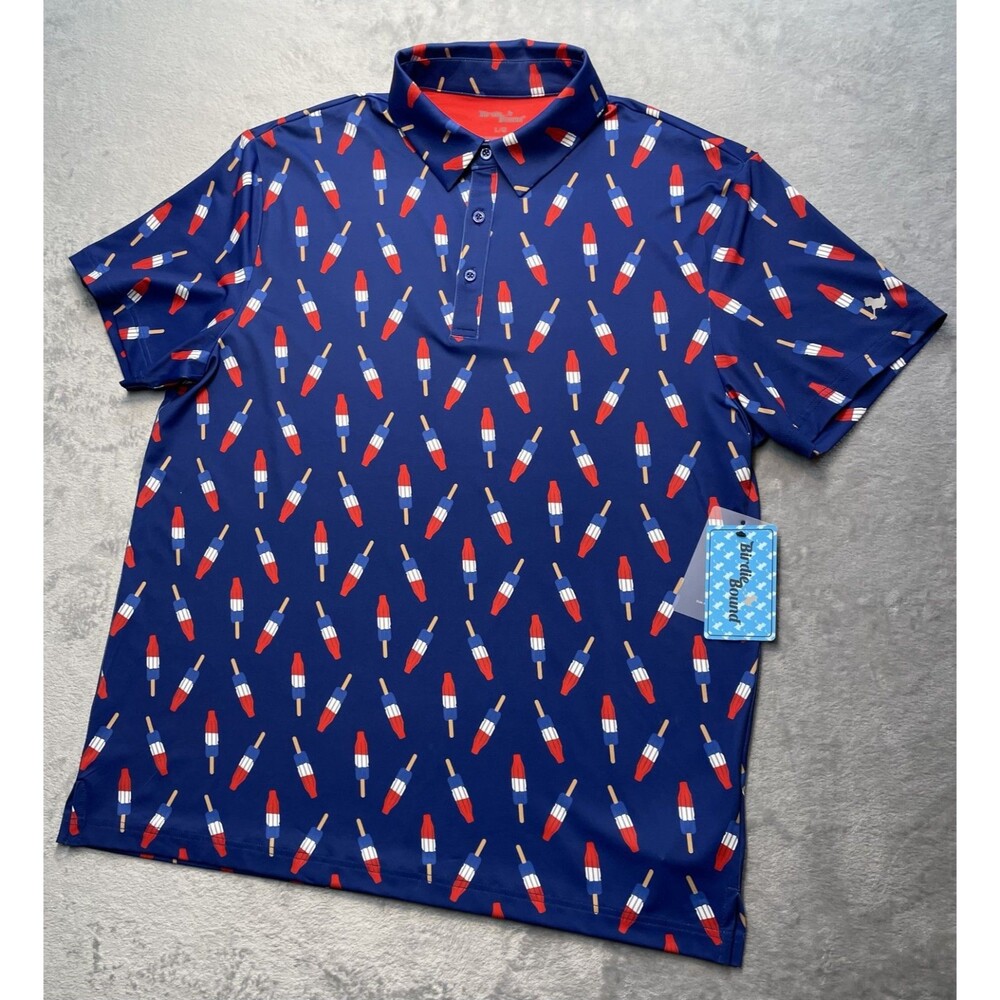NWT Birdie Bound Men's Blue Popsicle Print Short Sleeve Golf Polo Shirt